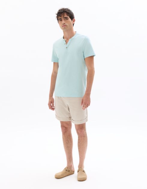 T-shirt regular col tunisien coton mélangé - bleu clair