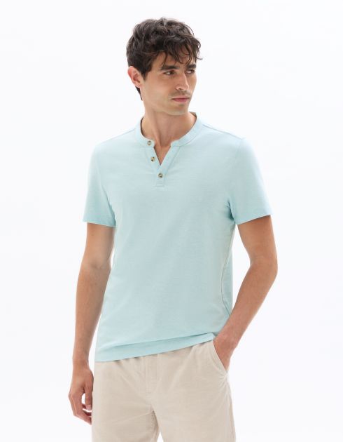 T-shirt regular col tunisien coton mélangé - bleu clair