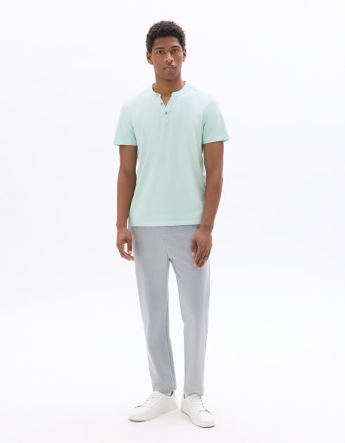 T-shirt regular col tunisien coton mélangé - vert bleu
