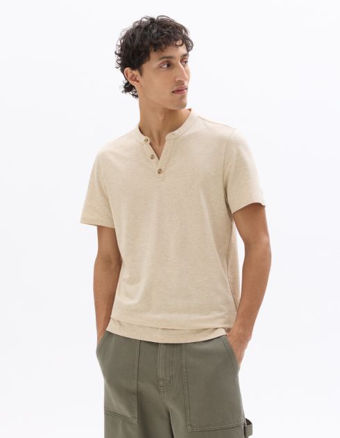 T-shirt regular col tunisien coton mélangé - beige