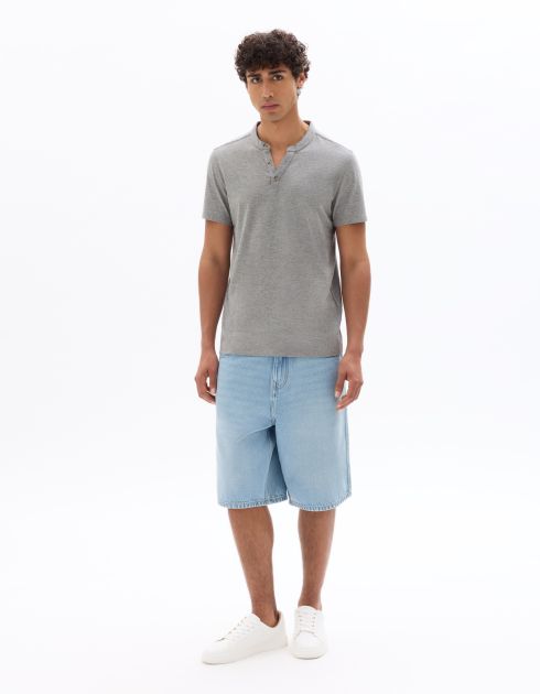 T-shirt regular col tunisien coton mélangé - gris