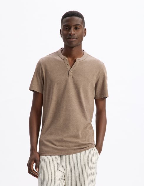 T-shirt straight col tunisien 100% coton - taupe