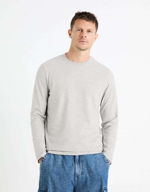 T-shirt col rond  100% coton -gris chine