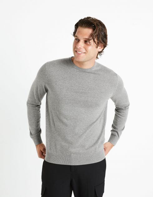 Pull col rond 100% coton - gris chine