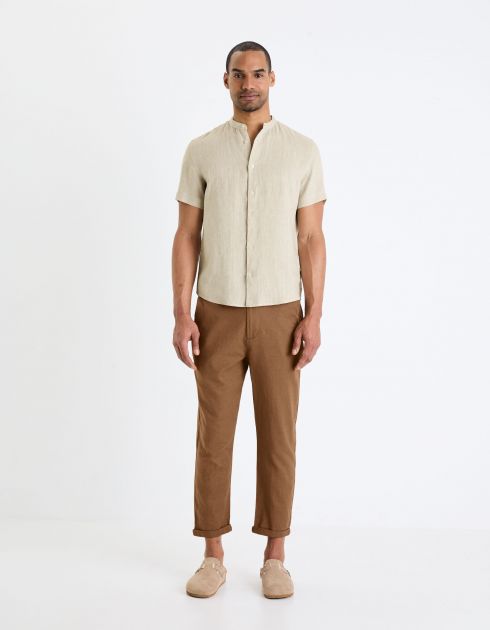 Pantalon straight en lin et coton - marron