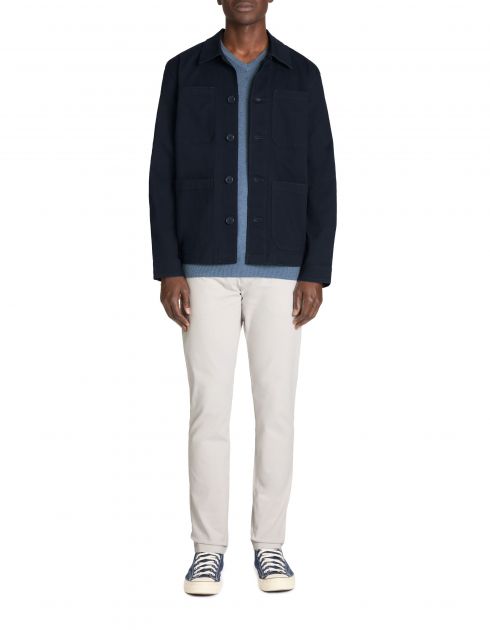 Pull col v 100% coton - bleu