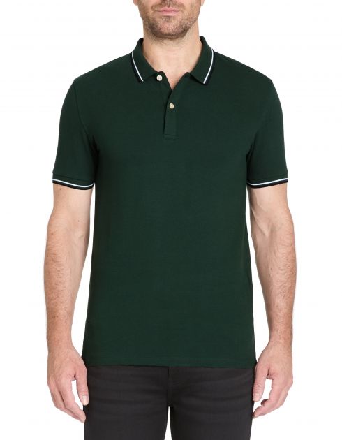 Polo slim coton stretch col contrasté - vert