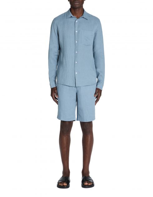 Chemise regular col français 100% lin - bleu