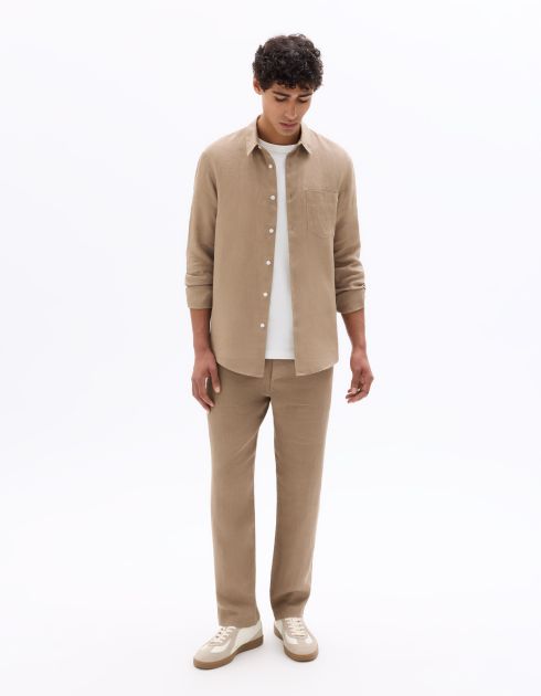 Chemise regular 100% lin - marron clair