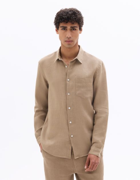 Chemise regular 100% lin - marron clair