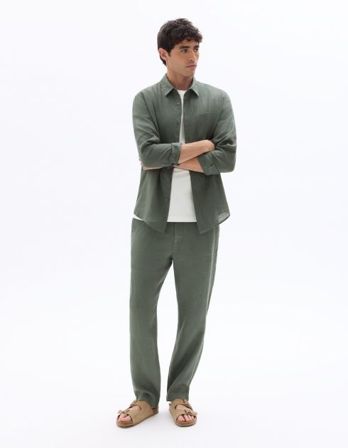 Chemise regular 100% lin - vert moyen