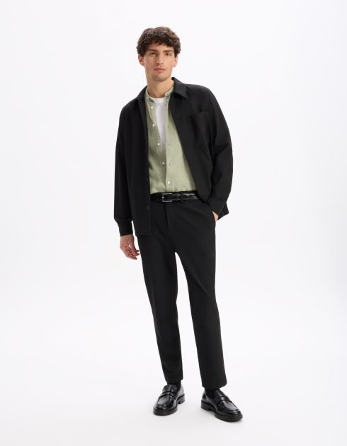 Chemisette regular col mao 100% lin - vert sauge