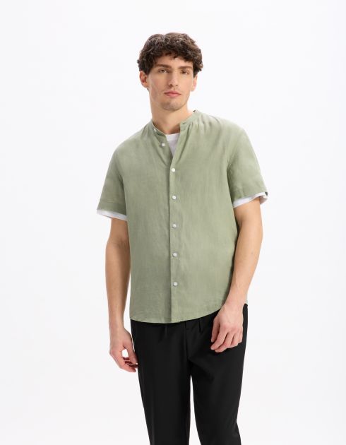 Chemisette regular col mao 100% lin - vert sauge