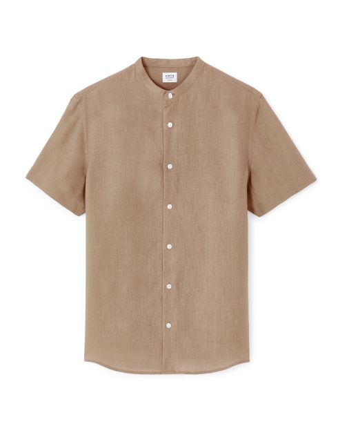 Chemisette regular col mao 100% lin - marron