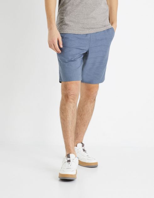 Bermuda en lin coton - bleu