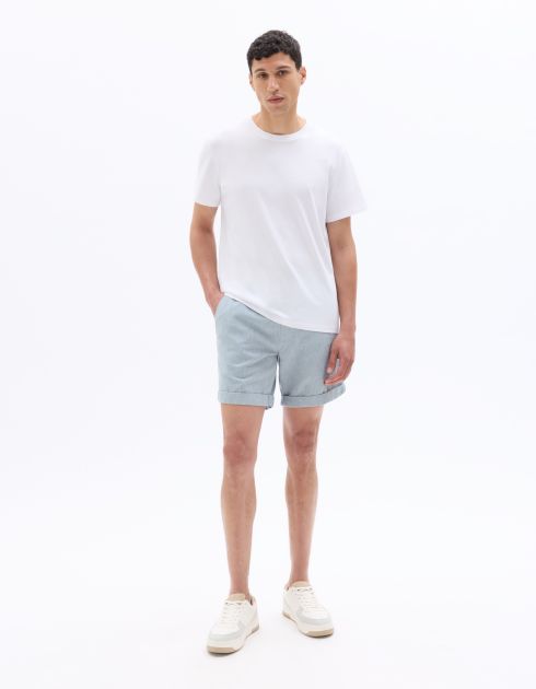 Bermuda en lin et coton - bleu