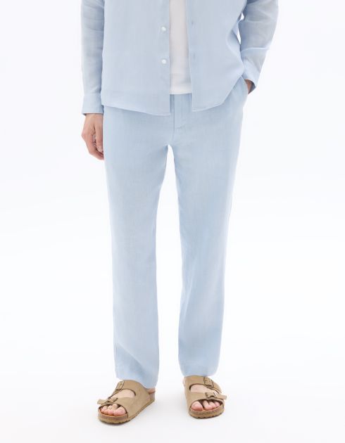 Pantalon straight 100% lin - bleu clair