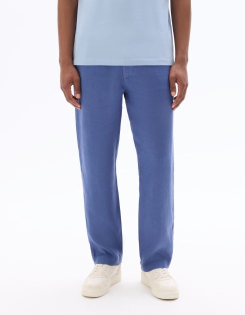 Pantalon straight 100% lin - bleu foncé