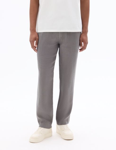 Pantalon straight 100% lin - gris foncé