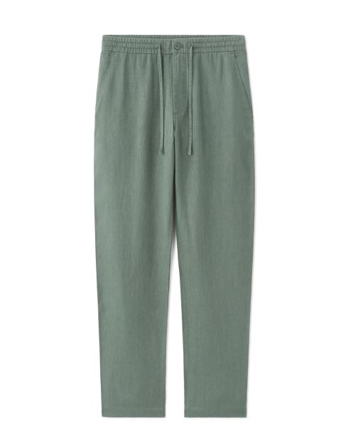 Pantalon straight 100% lin - vert moyen