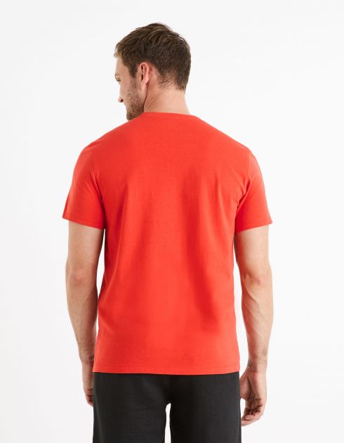 T-shirt col V 100% coton - rouge
