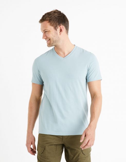 T-shirt col V 100% coton - blue wave