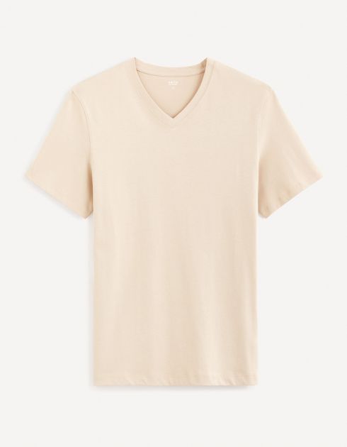 T-shirt col v en coton - beige