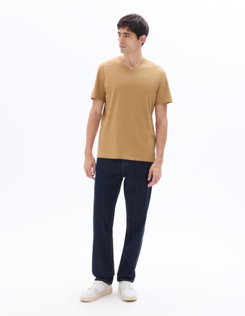 T-shirt regular col V 100% coton - beige clair