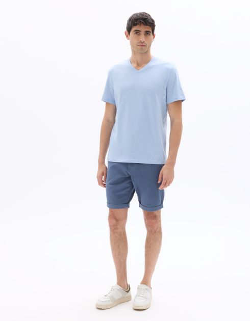 T-shirt regular col V 100% coton - bleu moyen