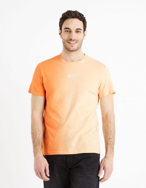 T-shirt col rond  tye & dye 100% coton - pêche 