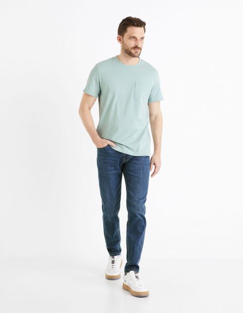 T-shirt col rond avec poche - bleu gris