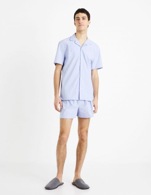 Pyjama chemisette et caleçon 100% coton - bleu clair