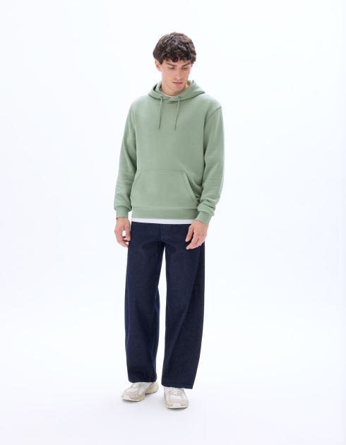 Sweat regular à capuche 100% coton - bleu vert