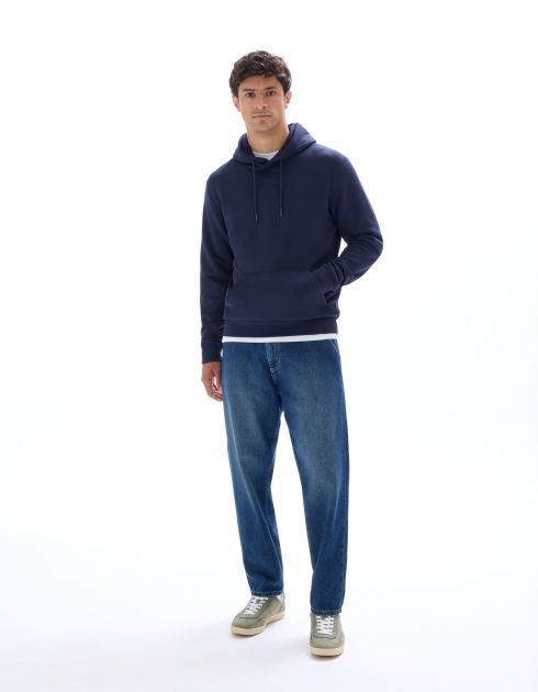 Sweat regular à capuche 100% coton - marine