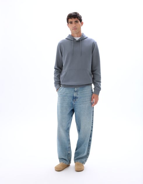 Sweat regular à capuche 100% coton - bleu jean