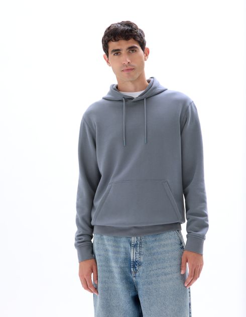 Sweat regular à capuche 100% coton - bleu jean
