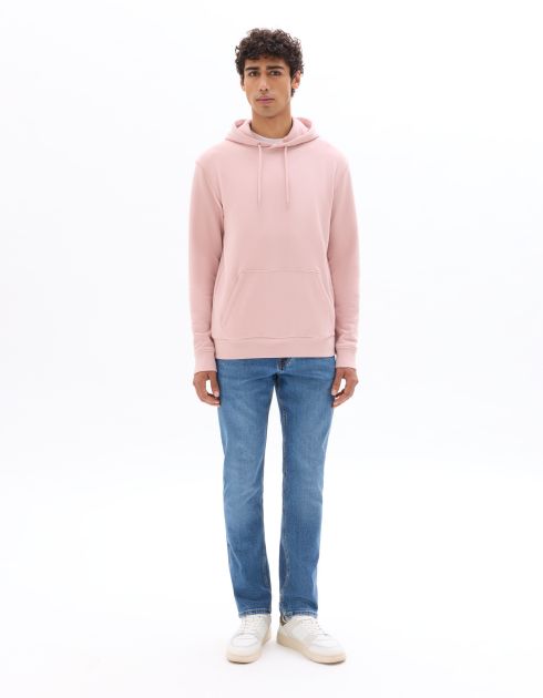 Sweat regular à capuche 100% coton - rose clair
