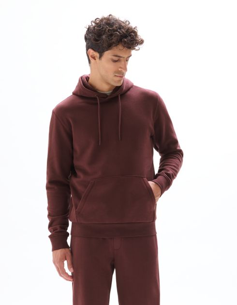 Sweat regular à capuche 100% coton - bordeaux