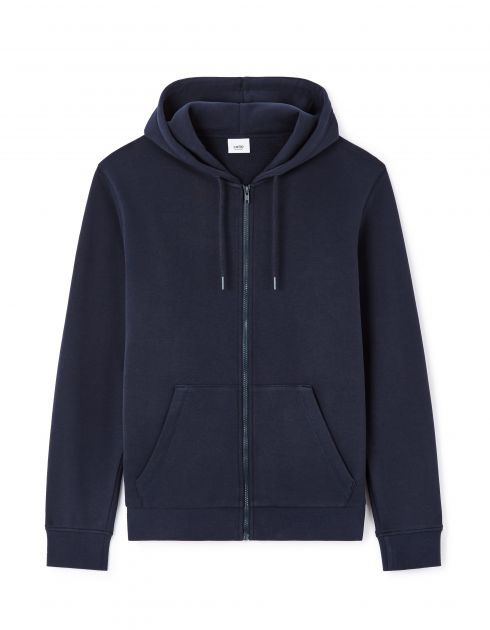 Sweat zippé capuche regular 100% coton - marine
