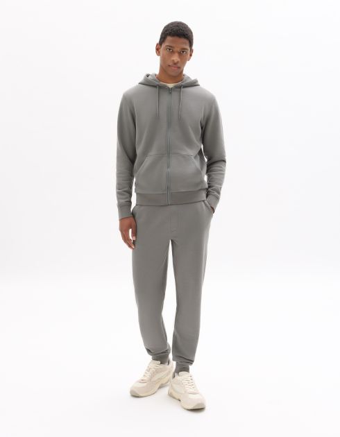 Sweat zippé à capuche 100% coton - gris moyen