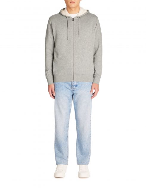 Sweat zippé à capuche coton mélangé - gris chiné