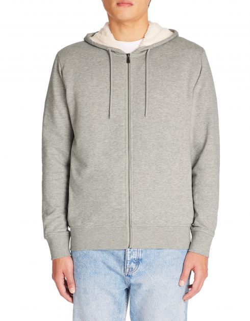 Sweat zippé à capuche coton mélangé - gris chiné