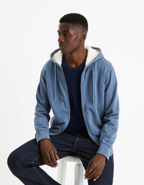 Sweat zippé à capuche coton mélangé - marine