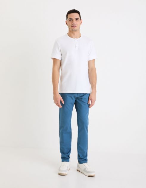 T-shirt col henley straight coton stretch - blanc