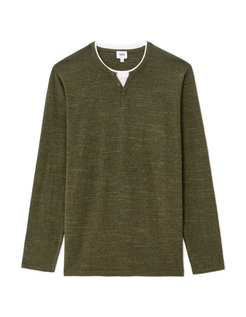 Pull col tunisien coton mélangé - kaki