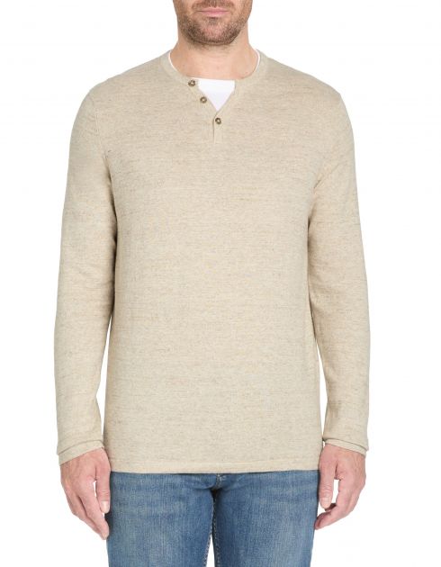Pull col tunisien coton mélangé - beige
