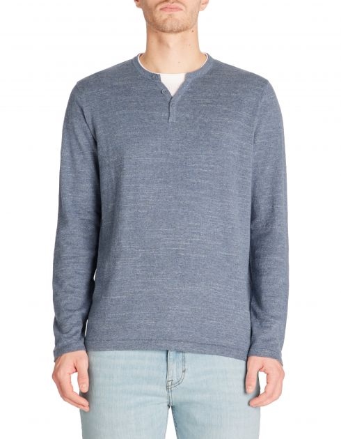 Pull col tunisien 100% coton - bleu