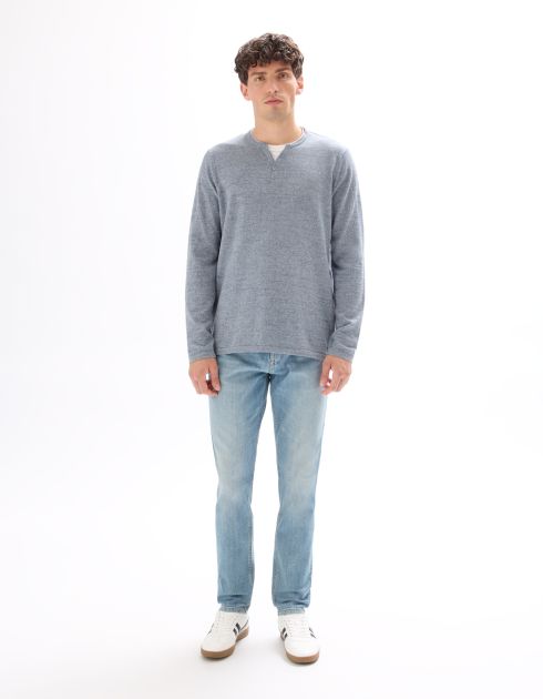 Pull col tunisien coton mélangé - gris foncé
