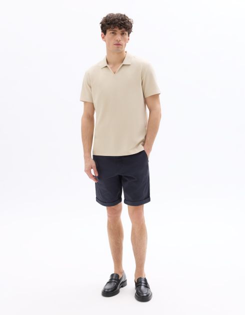 Polo regular col cubain en coton mélangé - beige