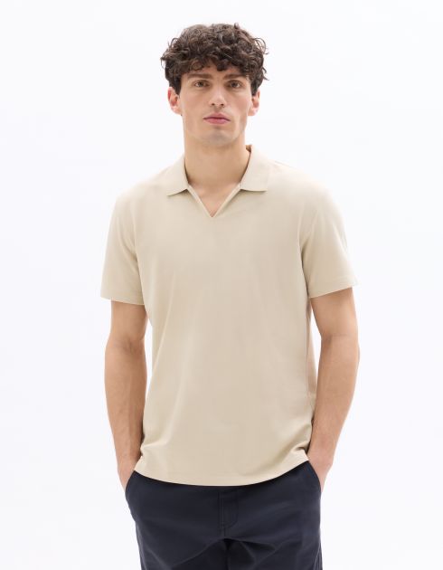 Polo regular col cubain en coton mélangé - beige